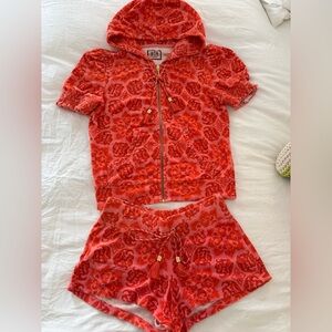 Vintage Juicy Couture Red Floral Hoodie and Shorts Set Top- S. Bottom- P/XS